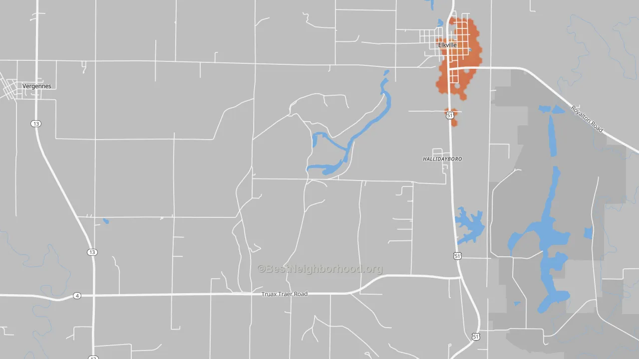 Bike Grade map of Hallidayboro, IL