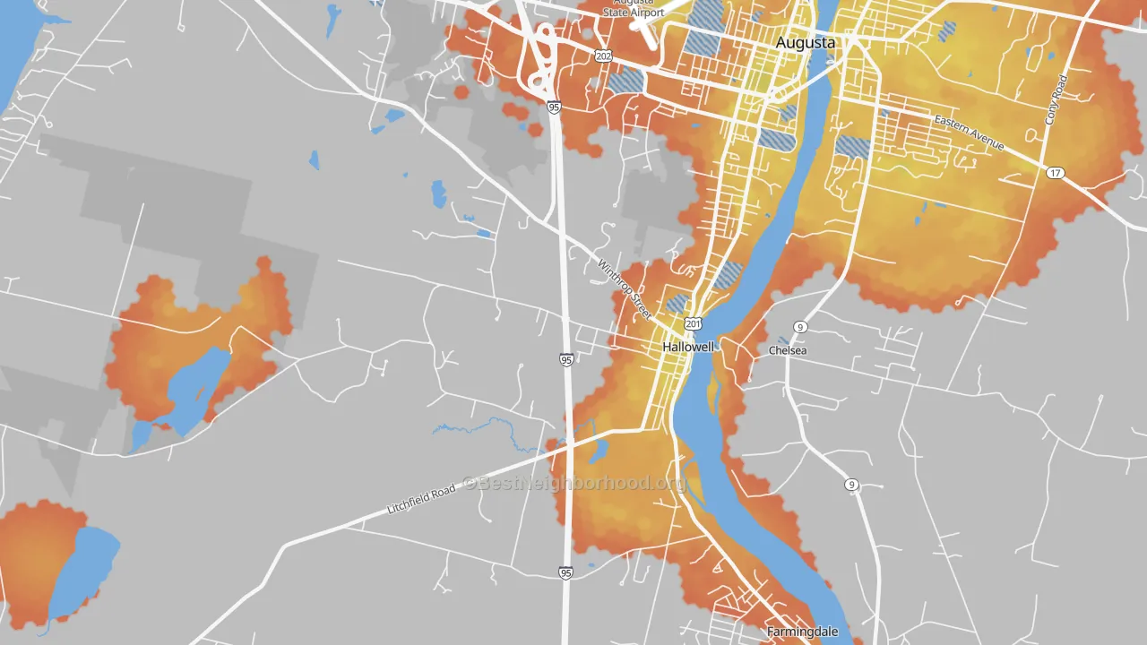 Bike Grade map of Hallowell, ME