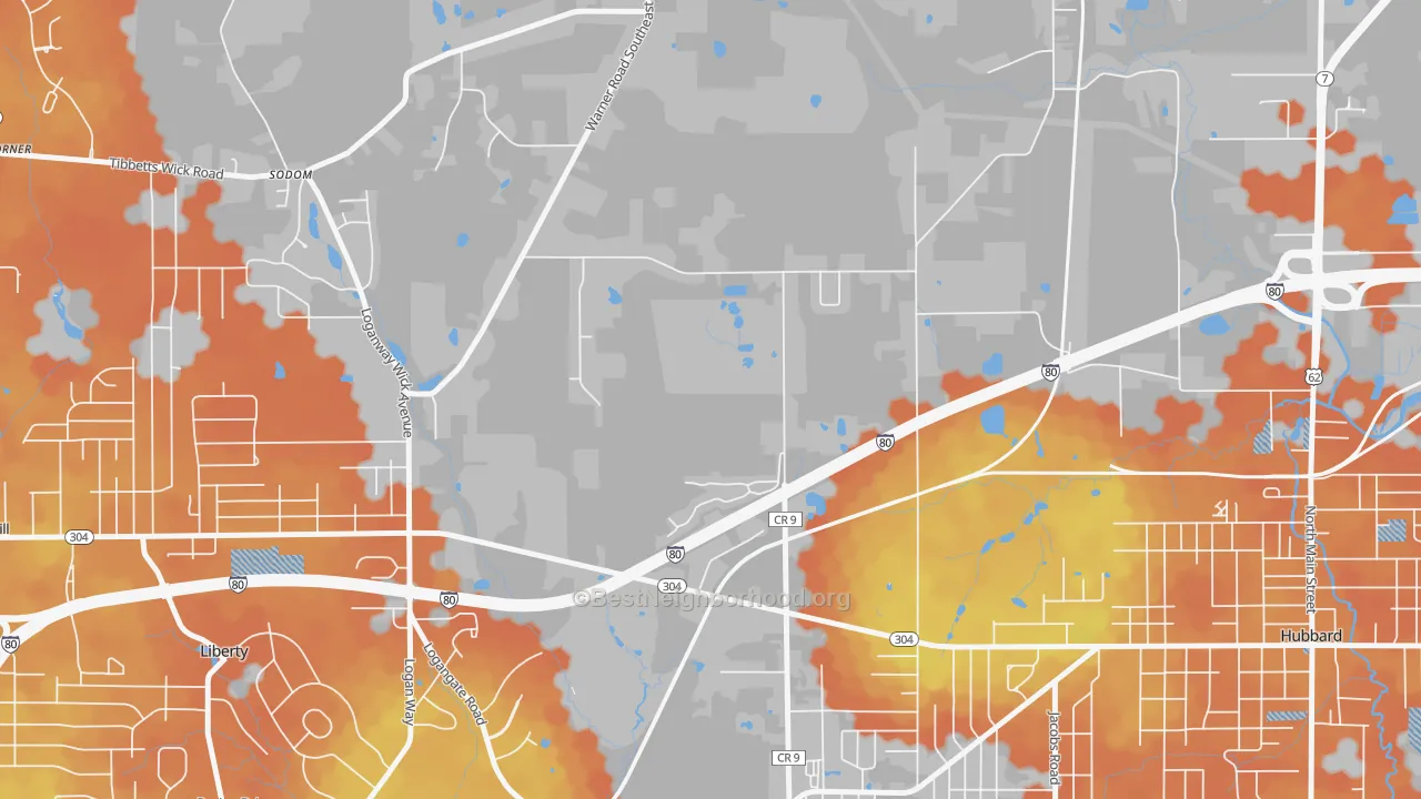 Bike Grade map of Halls Corners, OH