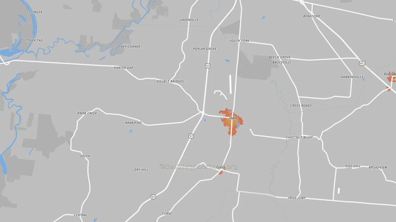 Bike Grade map of Halls, TN