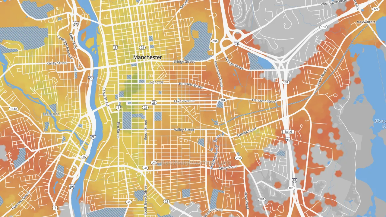 Bike Grade map of Hallsville, Manchester, NH