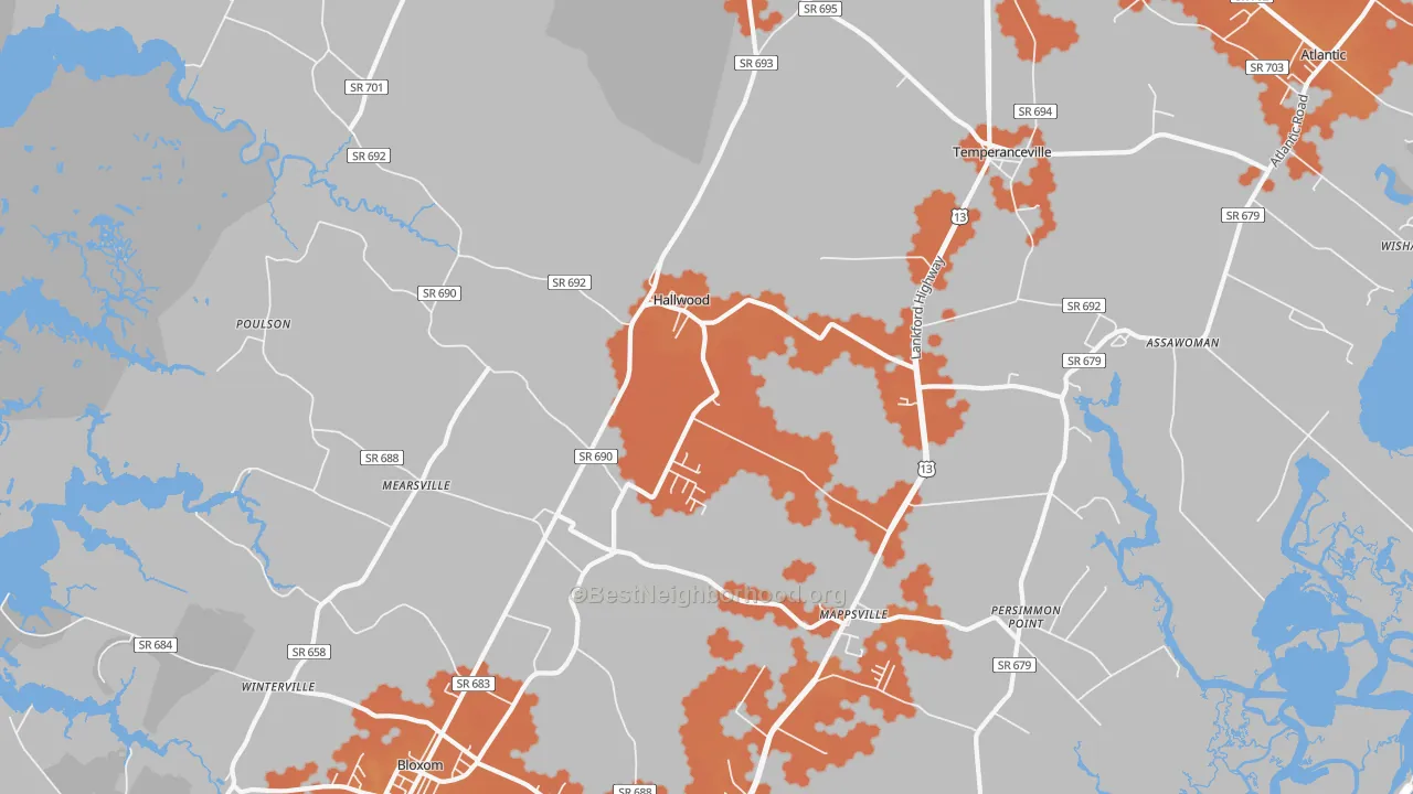 Bike Grade map of Hallwood, VA