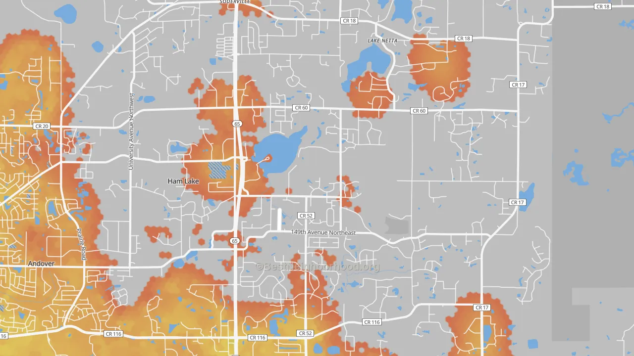 Bike Grade map of Ham Lake, MN