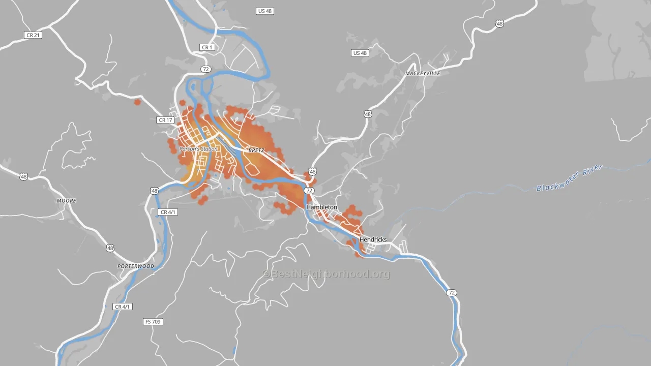 Bike Grade map of Hambleton, WV