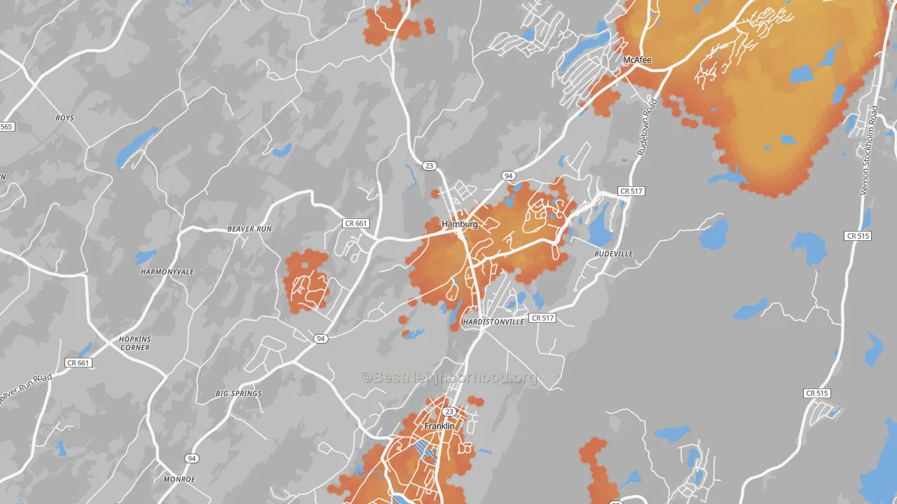 Bike Grade map of Hamburg, NJ