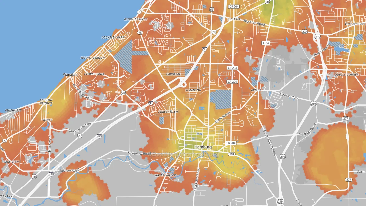 Bike Grade map of Hamburg, NY