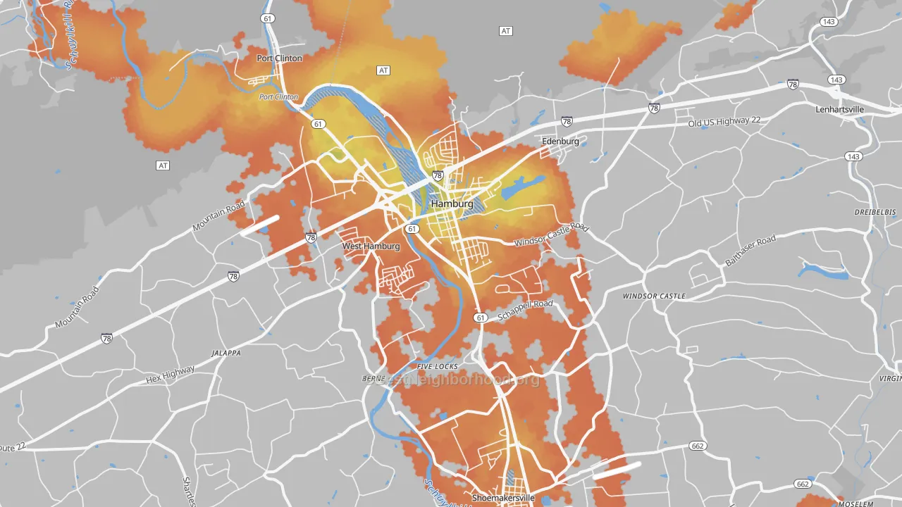 Bike Grade map of Hamburg, PA