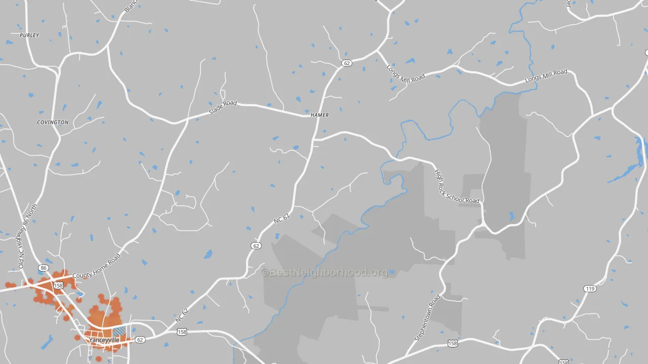 Bike Grade map of Hamer, NC