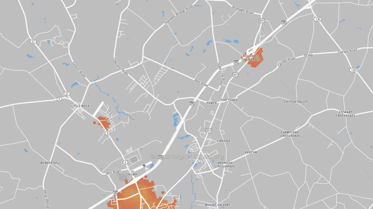 Bike Grade map of Hamer, SC