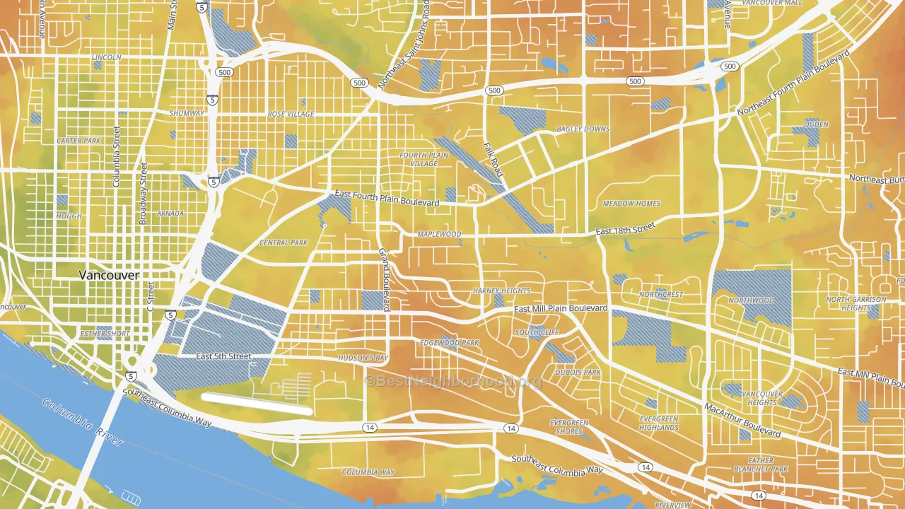 Bike Grade map of Hamey Heights, Vancouver, WA