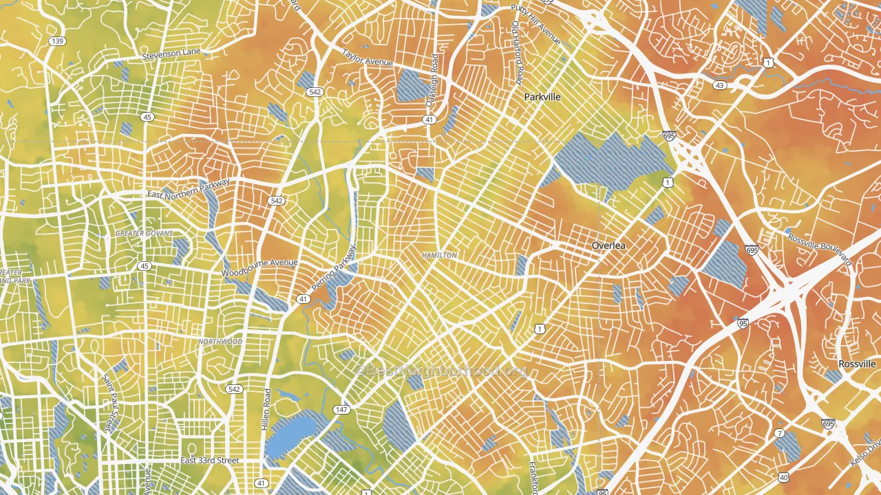 Bike Grade map of Hamilton Area, Baltimore, MD