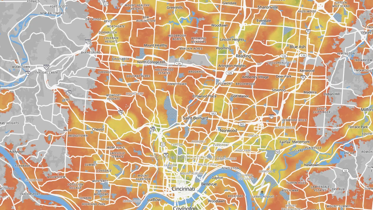 Bike Grade map of Hamilton County, OH