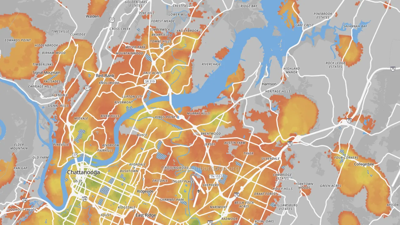 Bike Grade map of Hamilton County, TN
