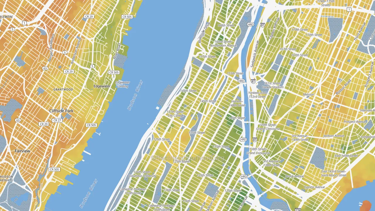 Bike Grade map of Hamilton Heights, Manhattan, NY