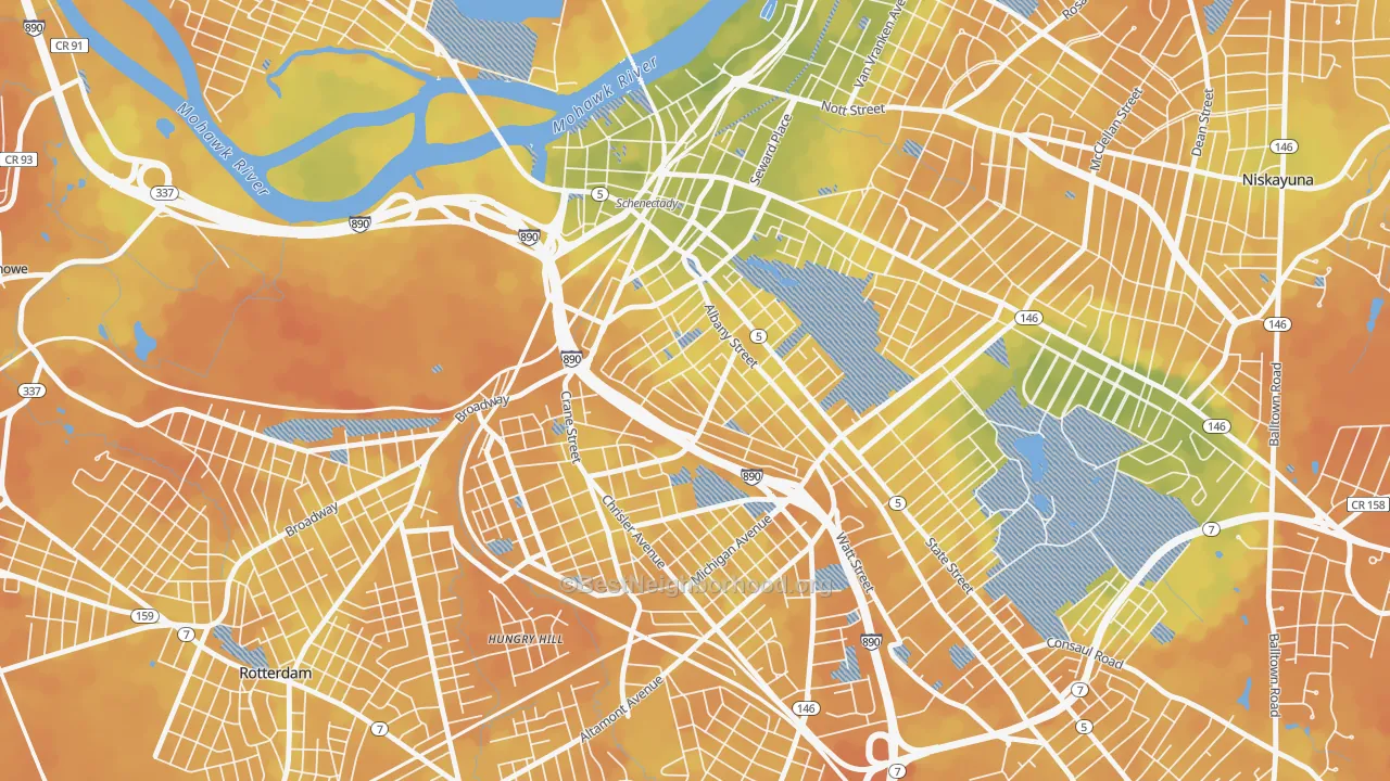 Bike Grade map of Hamilton Hills, Schenectady, NY