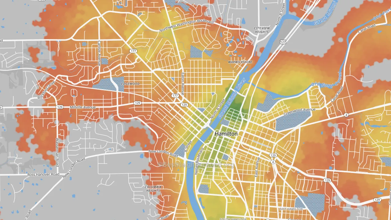 Bike Grade map of Hamilton Main Street Historic District, Hamilton, OH