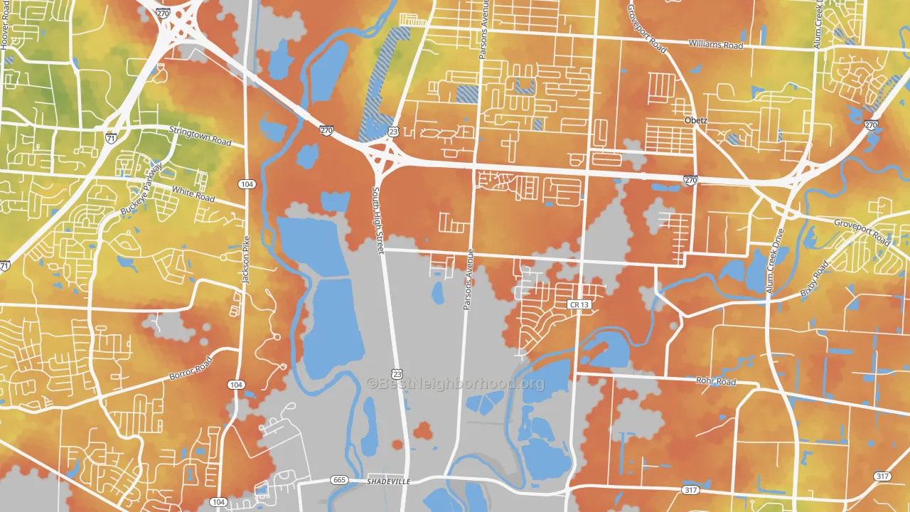 Bike Grade map of Hamilton Meadows, OH