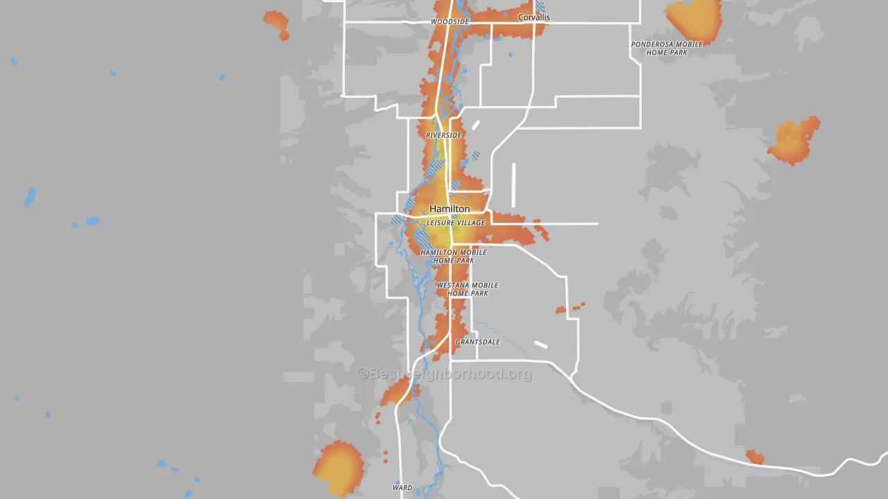 Bike Grade map of Hamilton, MT