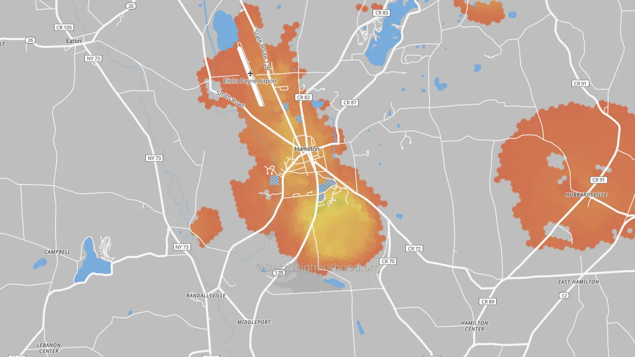 Bike Grade map of Hamilton, NY