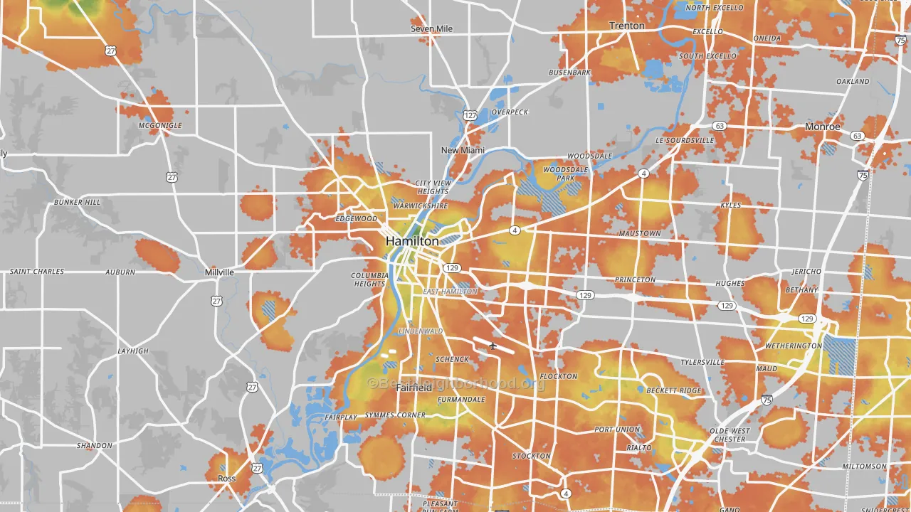 Bike Grade map of Hamilton, OH
