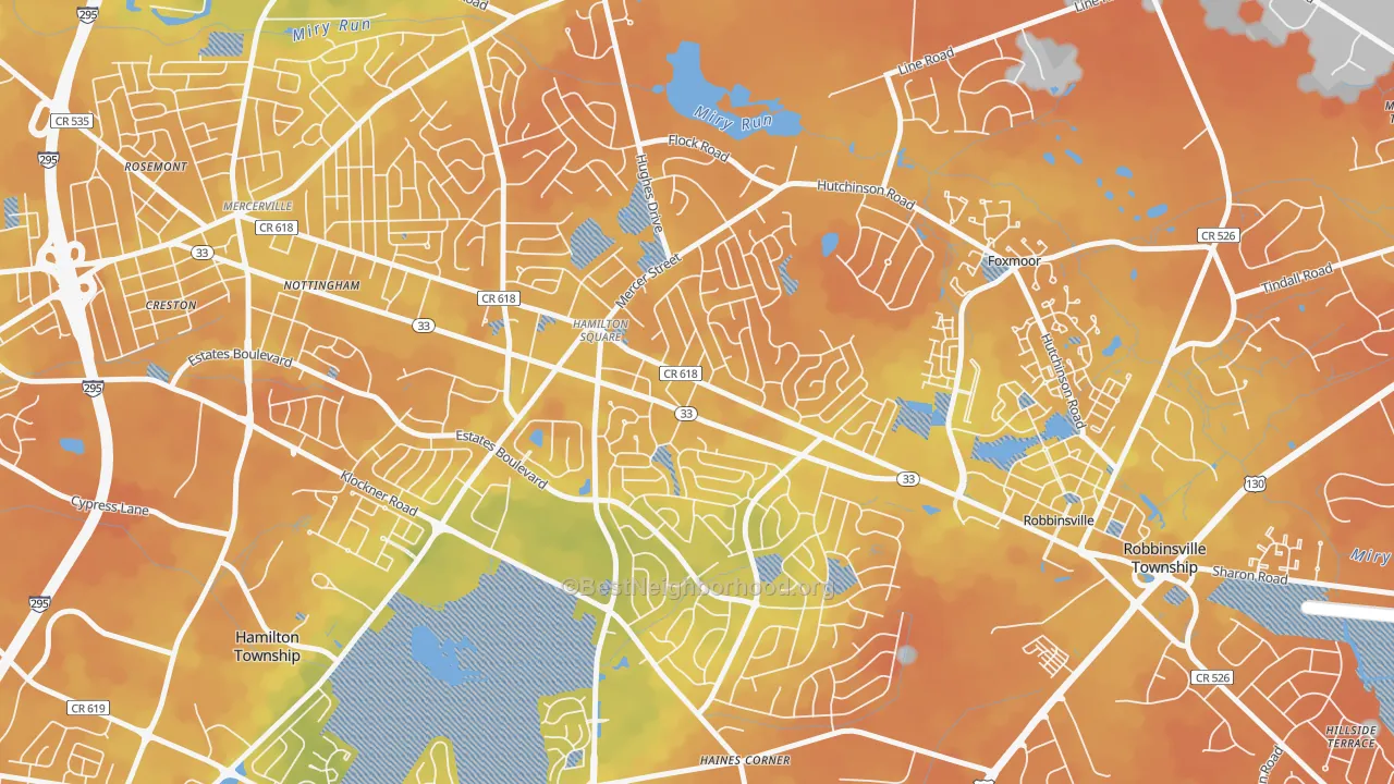Bike Grade map of Hamilton Square, NJ