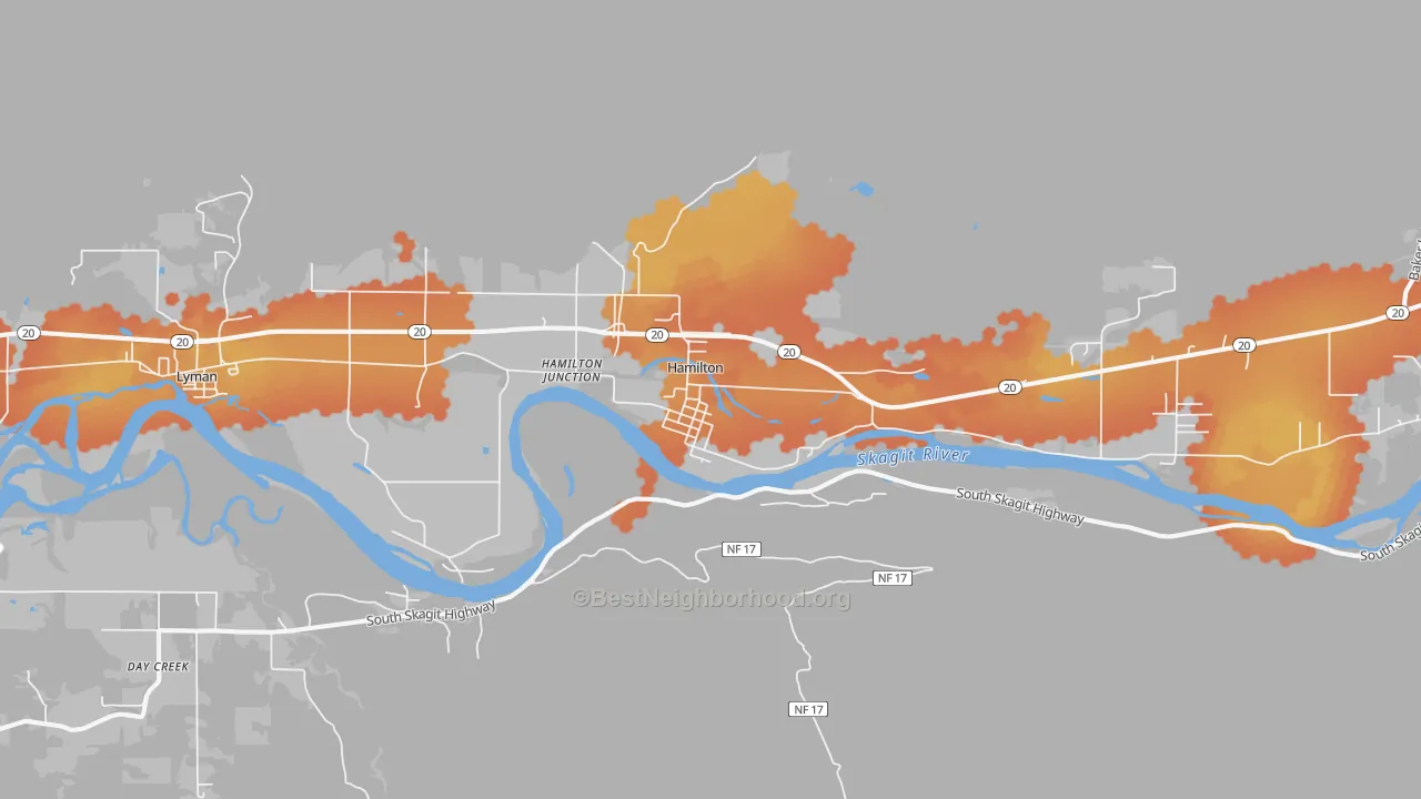 Bike Grade map of Hamilton, WA