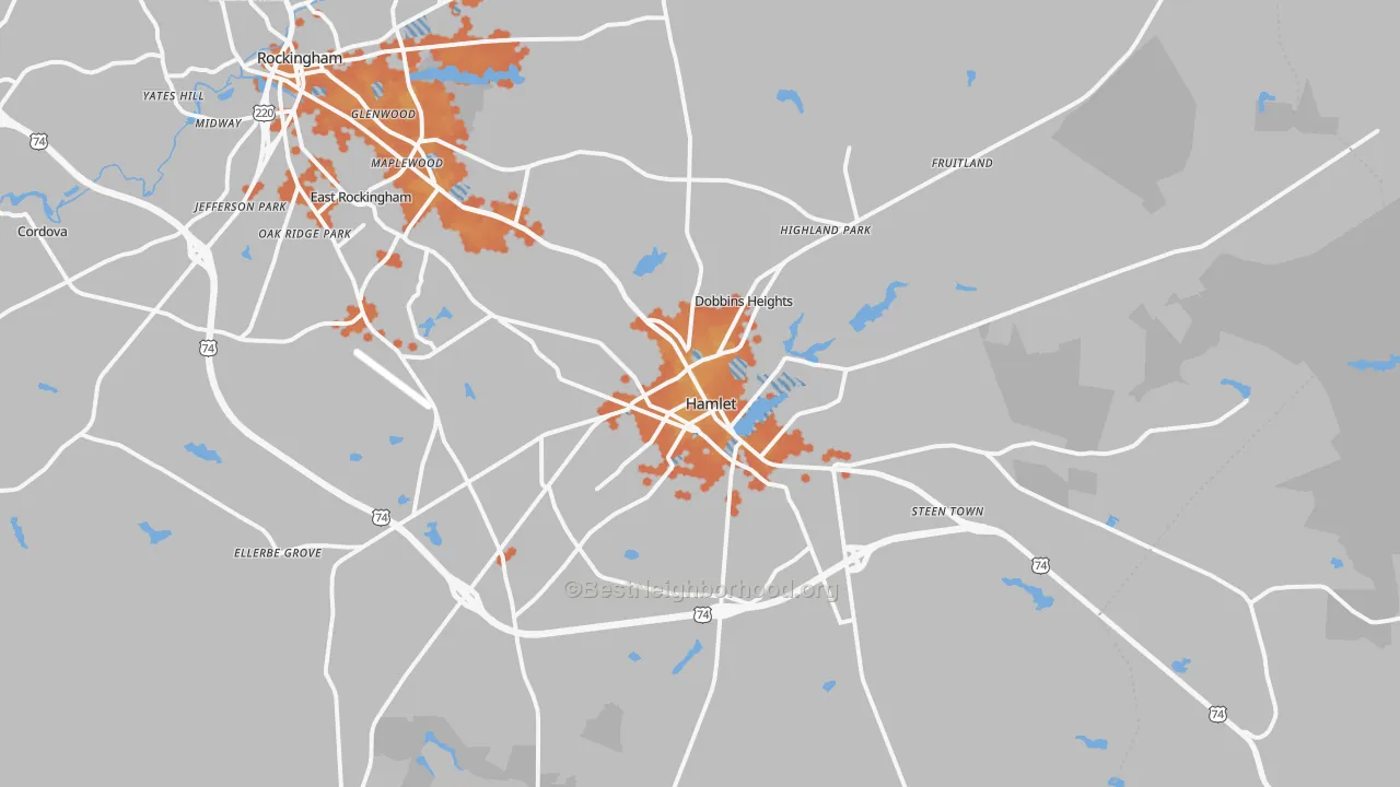 Bike Grade map of Hamlet, NC