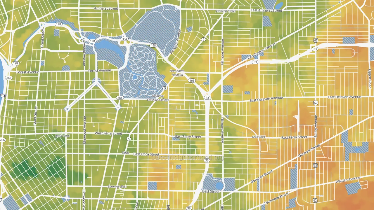 Bike Grade map of Hamlin Park, Buffalo, NY
