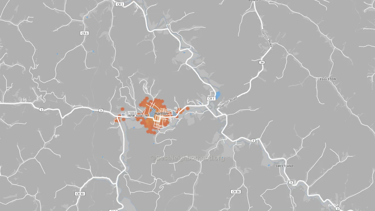 Bike Grade map of Hamlin, WV