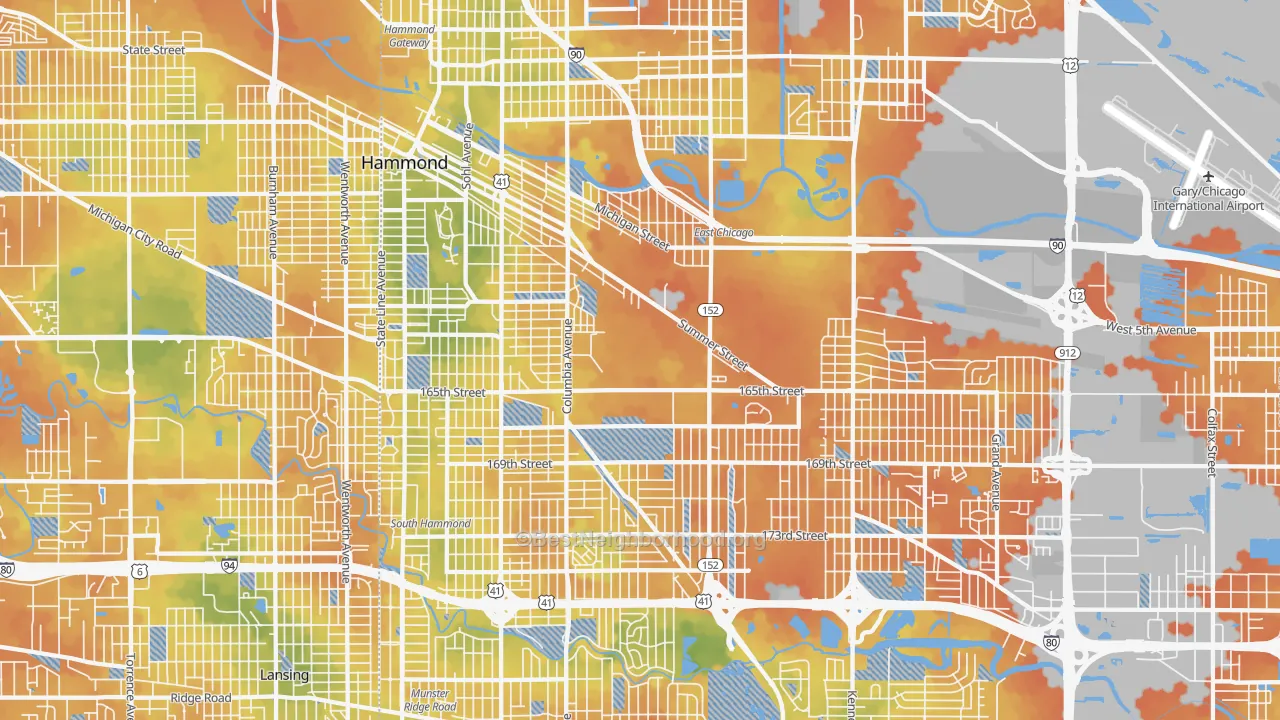 Bike Grade map of Hammond, IN