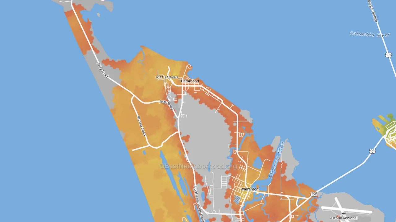 Bike Grade map of Hammond, OR