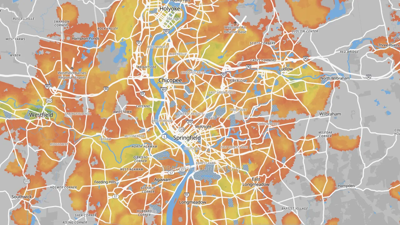 Bike Grade map of Hampden County, MA