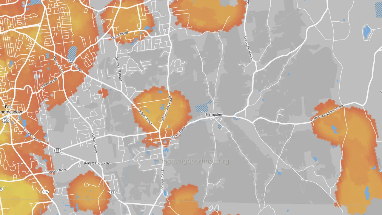 Bike Grade map of Hampden, MA