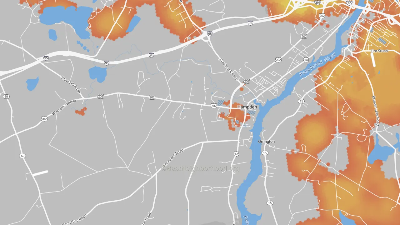 Bike Grade map of Hampden, ME