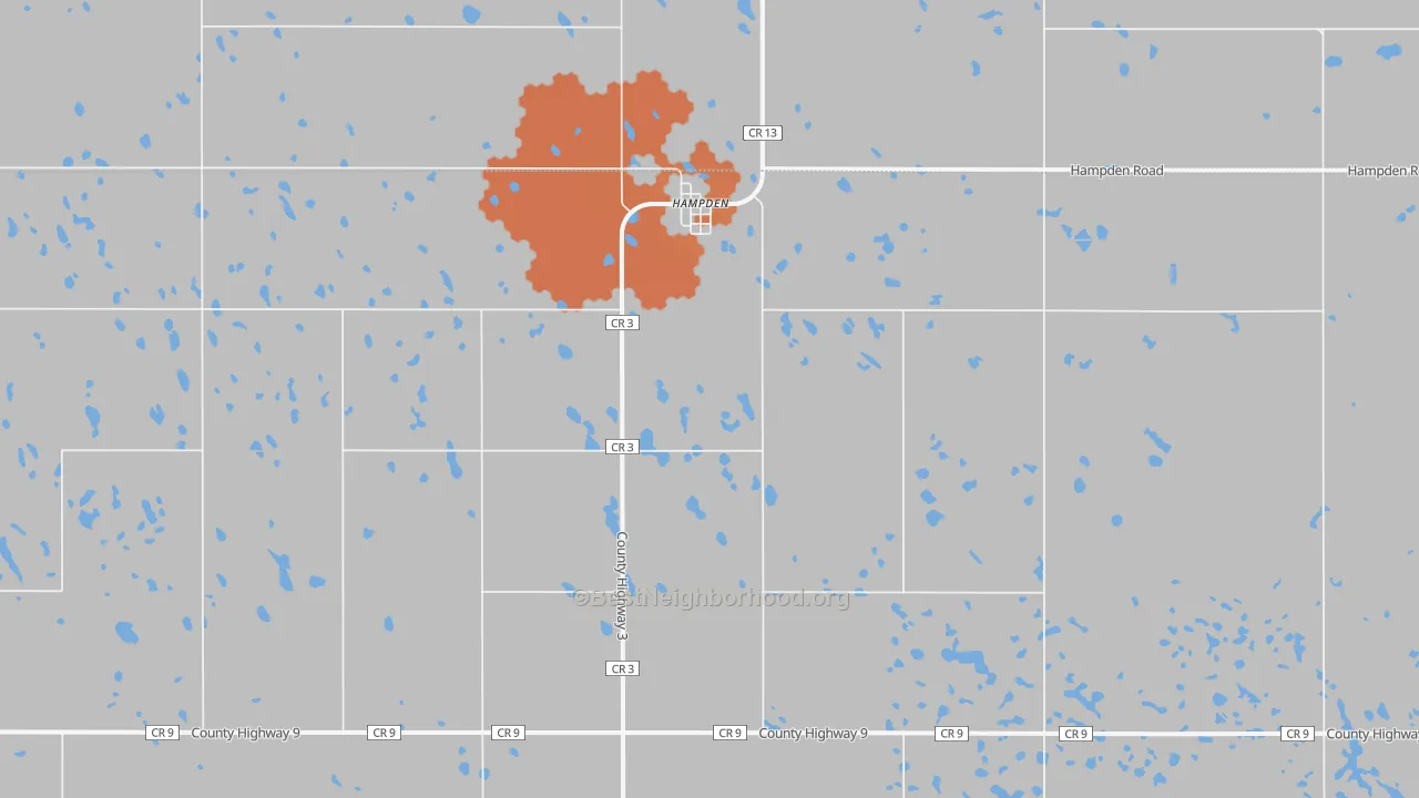 Bike Grade map of Hampden, ND