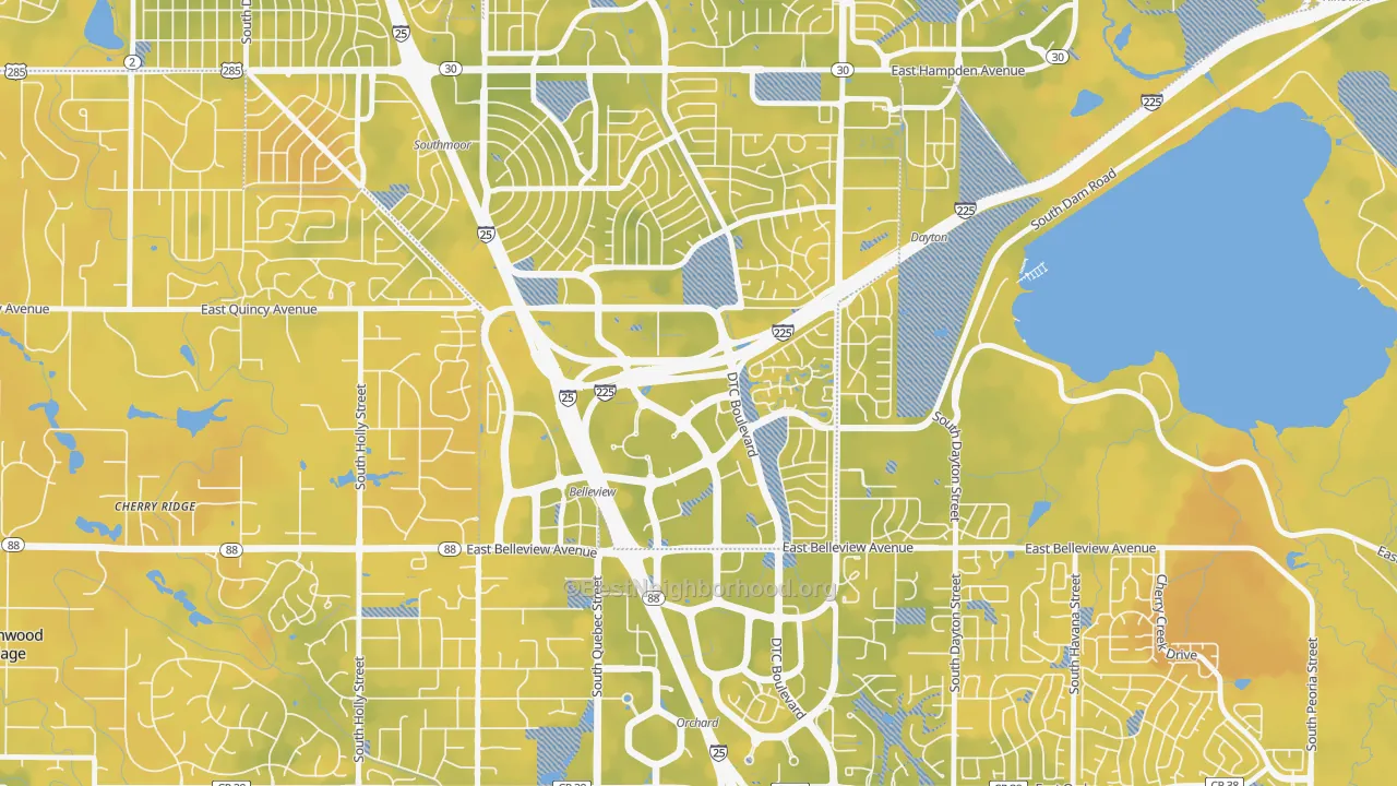 Bike Grade map of Hampden South, Denver, CO