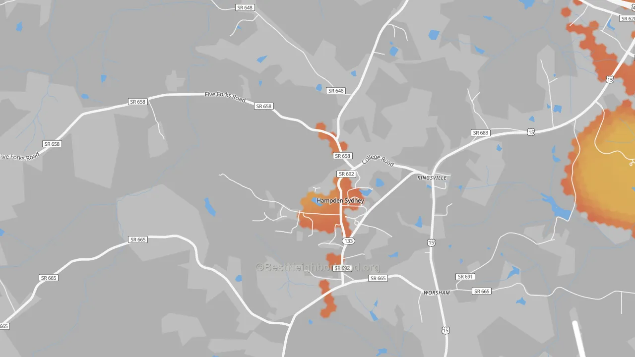 Bike Grade map of Hampden-Sydney, VA