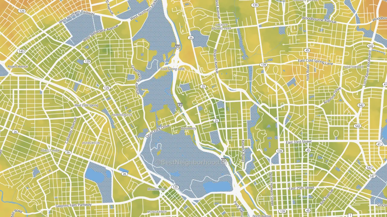 Bike Grade map of Hampden-Woodberry-Remington, Baltimore, MD