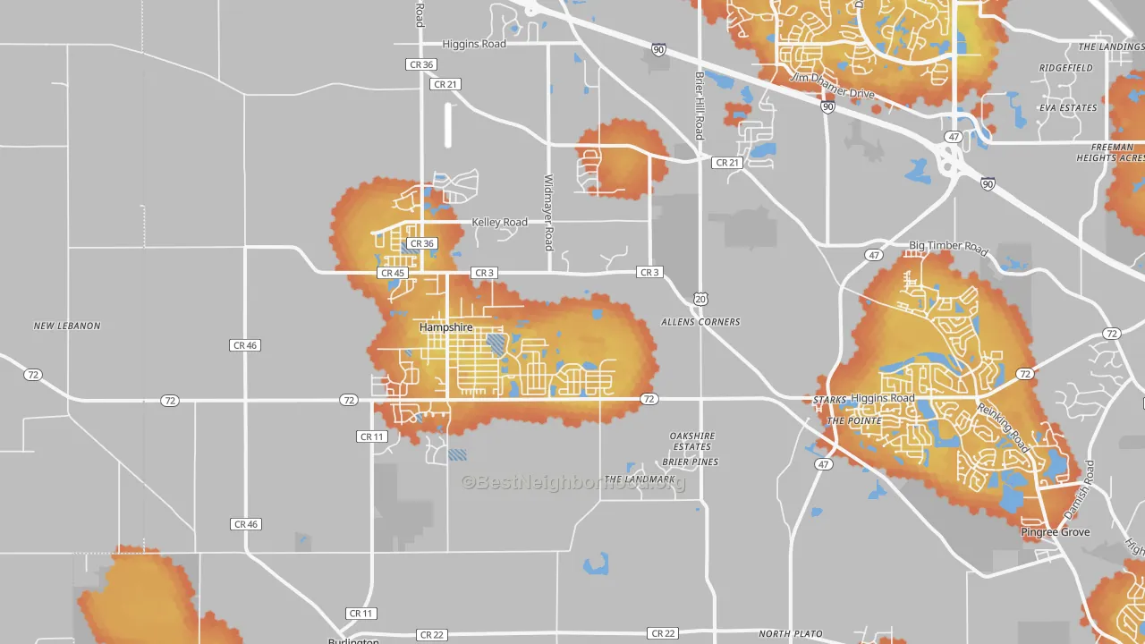 Bike Grade map of Hampshire, IL