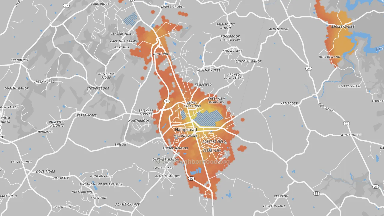 Bike Grade map of Hampstead, MD