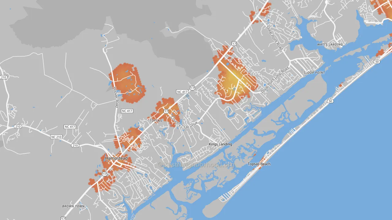 Bike Grade map of Hampstead, NC