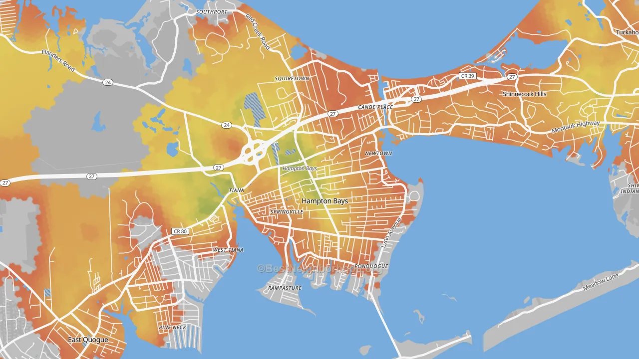 Bike Grade map of Hampton Bays, NY
