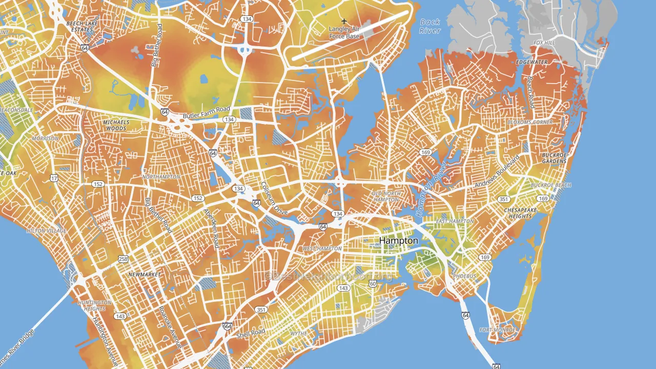 Bike Grade map of Hampton City, VA