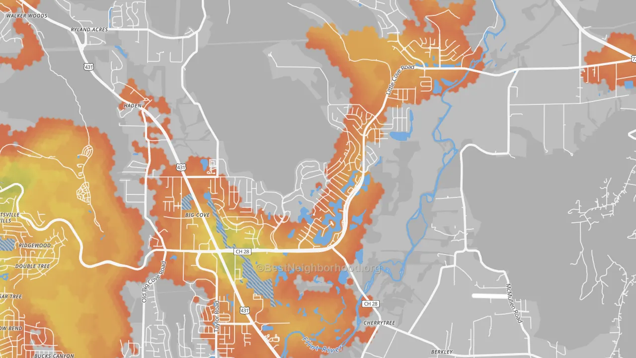Bike Grade map of Hampton Cove, Owens Cross Roads, AL
