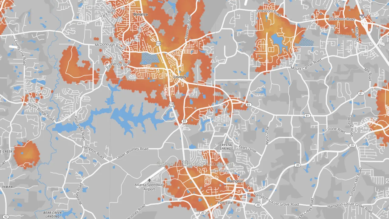 Bike Grade map of Hampton, GA