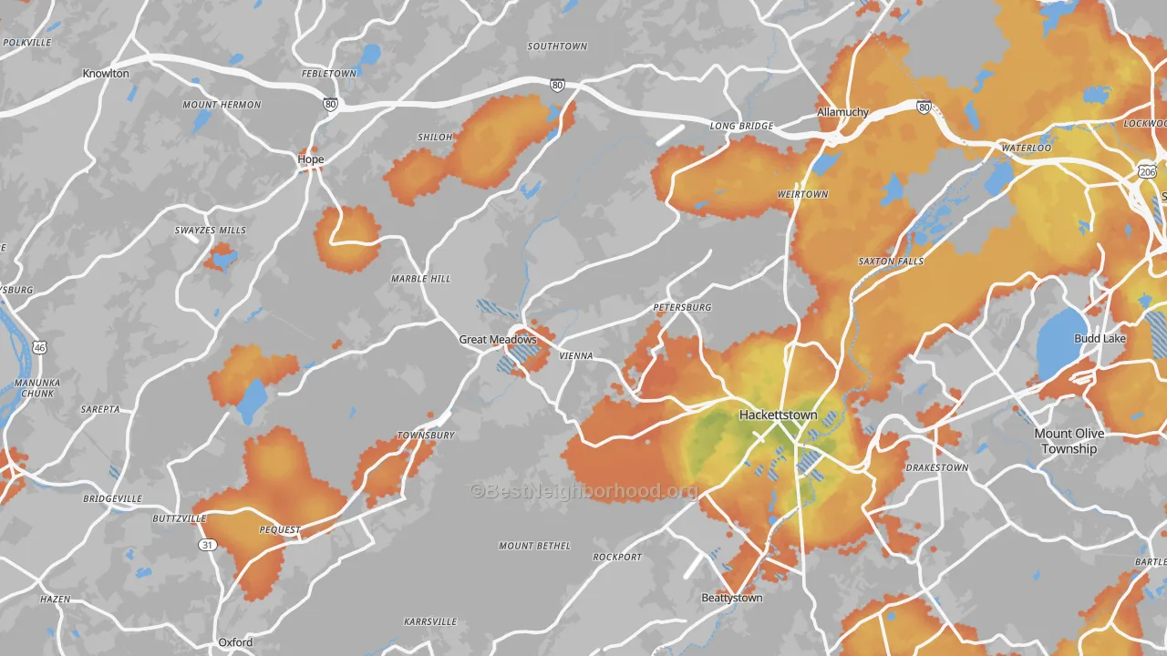 Bike Grade map of Hampton, NJ