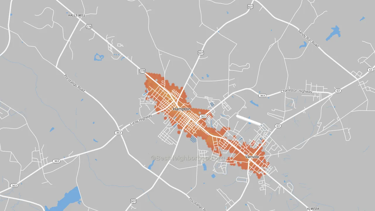 Bike Grade map of Hampton, SC