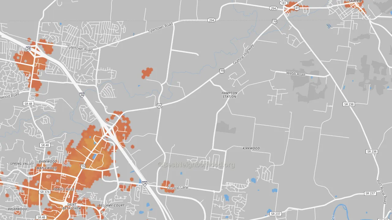 Bike Grade map of Hampton Station, TN
