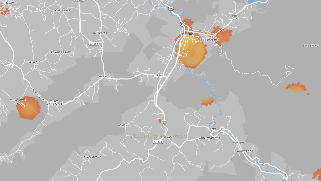Bike Grade map of Hampton, TN