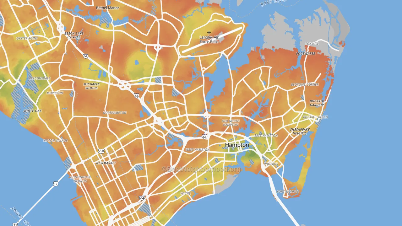 Bike Grade map of Hampton, VA